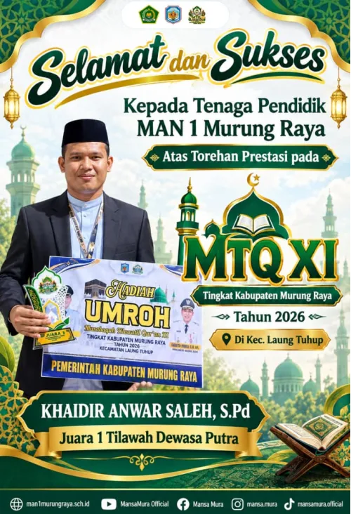 Tenaga Pendidik MAN 1 Murung Raya meraih Juara I Tilawah  Dewasa Putra  MTQ XI Tingkat Kabupaten Murung Raya